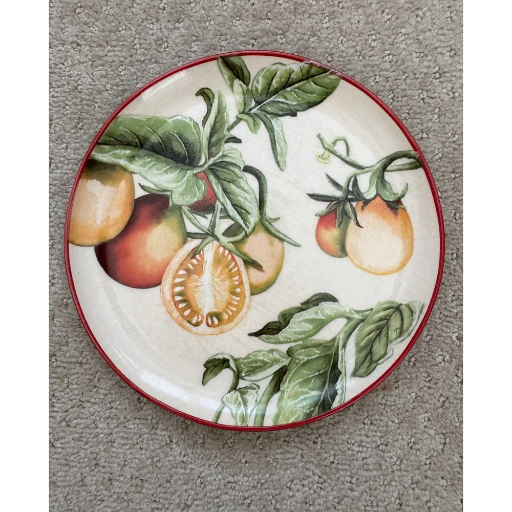 Williams Sonoma Tomato Vine Salad Plates (Set of 2) Made in Italy Ceramic 8.5